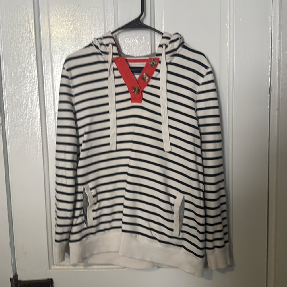 BODEN WL843 Striped Popover Sweatshirt Hoodie with Pockets
